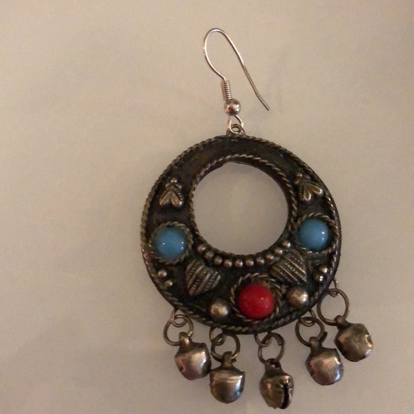 Silver color boho gypsy style earrings. - Picture 3 of 4